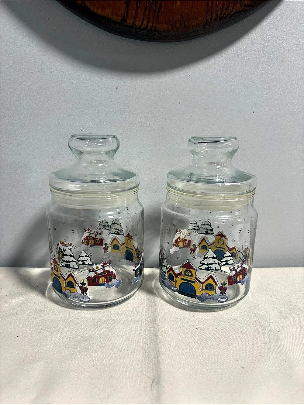 1980’s Libbey Vintage Christmas Village Glass Canister Set